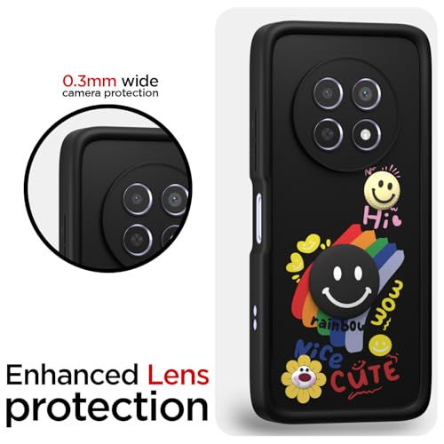 Image of Pikkme Back Cover for Realme Narzo 70x 5G / N65 / Realme 13 /12 / 12X 5G / C65 | Soft Silicone| Cute Rainbow Smile & 3D Cartoon Flower Design | Shockproof Raised Camera Protection Bumper Case (Black)
