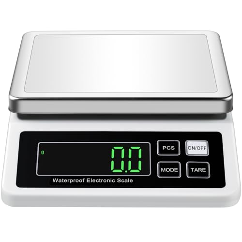 Food Scale 5KG 0.1G Accuracy Digital Kitchen Scale Stainless Steel Rechargeable High Weight Capacity IP67 Waterproof Electric Counting Scale 11LB, USB Charging Cable Included