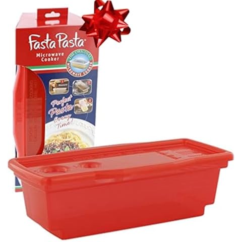 Microwave Pasta Cooker, Uncoated- The Original Fasta Pasta (Red)- Quickly Cooks up to 4 Servings- No Mess, Sticking or Waiting For Boil- Perfect Al Dente Pasta Every Time- For Dorms, Small Kitchens, or Offices Cover