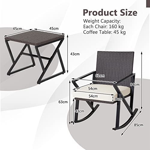 Giantex Ensemble de chaises à bascule et table de patio avec cadre en métal résistant, coussins rembourrés, ensemble de bistrot pour balcon, porche, patio – Image 4