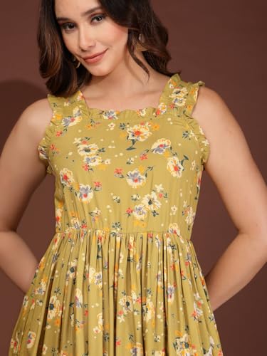 Image of Dress for Women | New Rayon Floral Printed Flared Maxi Dress for Women & Girl's