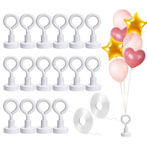 16 Pcs Helium Balloon Weights,Balloon Stand,Magnetism With 2 Roll Ribbon balloon Weights for Party Wedding Birthday Christmas Halloween (White)