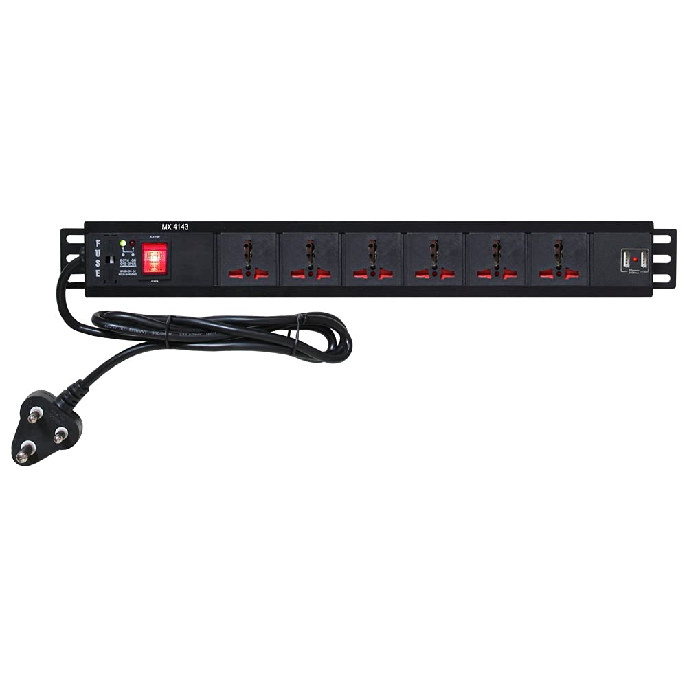 MX 6 Universal Sockets + 2 Port USB Charger (2.1A) Surge Protector 6 Amperes with Child Safety Shutter & Switch Power Cord - 3 mtrs-image-45
