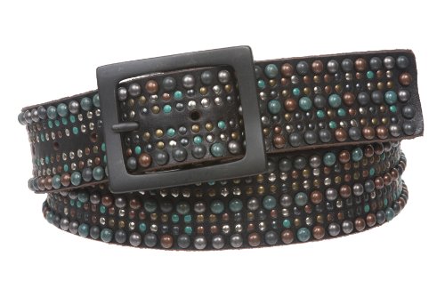 Snap On Tiny Multiple Turquoise Rivet Circle Studded Leather Jean Belt, Black | 38