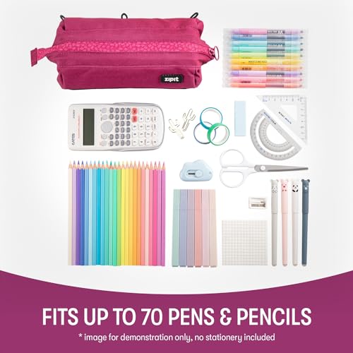 Image of ZIPIT: Lenny Pencil Case - Pink - Large Storage Capacity Zipper Pouch, Makeup & Stationery Bag, School-Travel, Washable Polyester, Kids-Teens-Adults