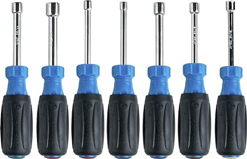 Jonard Tools ND-631 Nut Driver 7-Piece Set, Hex Nut Sizes 3/16", 1/4", 5/16", 11/32", 3/8", 7/16", 1/2" with 3" Hollow Shaft and Ergonomic Comfort Grip