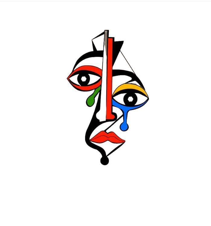 Mounteps Escultura artística de pared de metal inspirada en Picasso, 15.75 x 9.6 pulgadas, caras cubistas abstractas coloridas, decoración vibrante del hogar para sala de estar, dormitorio, oficina