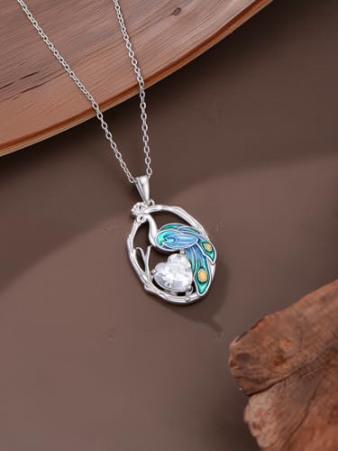 Midari Bird Necklaces for Women 925 Sterling Silver Blue Jay/Hummingbird/Owl/Peacock/Cardinal Pendant Necklace Oval Cubic Zirconia Necklace Bird Jewelry Charm Memorial Christmas Gifts for Women Mom4