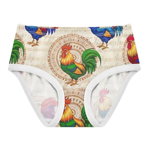 Colorful Roosters Beige Kids Underwear, Toddler Girl Panties, Girls Cotton Underwear, 2–8 Years