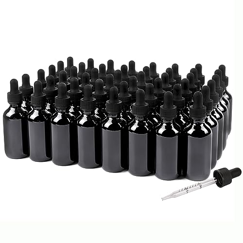 2oz Glass Dropper Bottle,Preety Texture Tincture Bottles with Precise Scales Eye Droppe,for All Kinds Of Mixed Liquids,Leak-Proof Design for Easy Travel (Black-48Pack)
