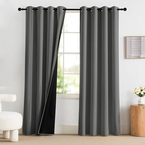PONY DANCE Thermovorhang Hitzeschutz 100% Verdunkelnde Gardinen Grau | 2er Set, H220 x B140 cm, Vorhang Blickdicht, Sichtschutz, UV-Schutz, mit Ösen, für Schlafzimmer Wohnzimmer Ki