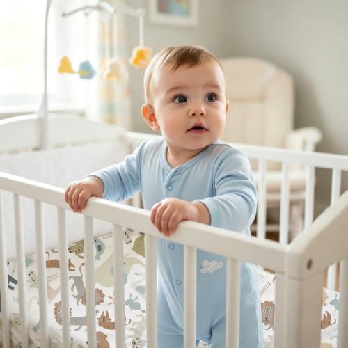 Image of Little Grape Land 4PK Baby Crib Sheets for Boys Girls, Botanical Friends | Baby Toddler Sheets Fitted for Boys Girls,Fits Standard 28''x52'' Crib, Soft Breathable and Machine Washable