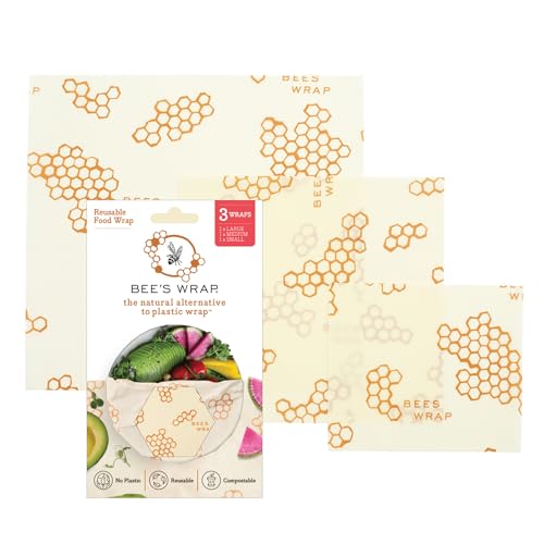 Bee’s Wrap – Assorted Set of 3 Sustainable and Reusable Beeswax Food Wraps with Jojoba Oil Bee’s Wrap – Assorted Set of 3 Sustainable and Reusable Beeswax Food Wraps with Jojoba Oil
