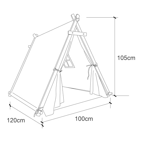 Sunny Sienna Tipi Tent in crème met vlaggen, raam & vloermat | Wigwam Speeltent / Speeltentje van 100% katoen & FSC 100% hout | Kindertent voor Binnen & Buiten 120 cm x 100 cm - Afbeelding 8