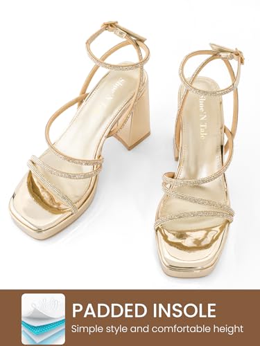 Image of Shoe'N Tale Platform Heels for Women Strappy Block Chunky Heels Square Toe Ankle Buckle Sandals