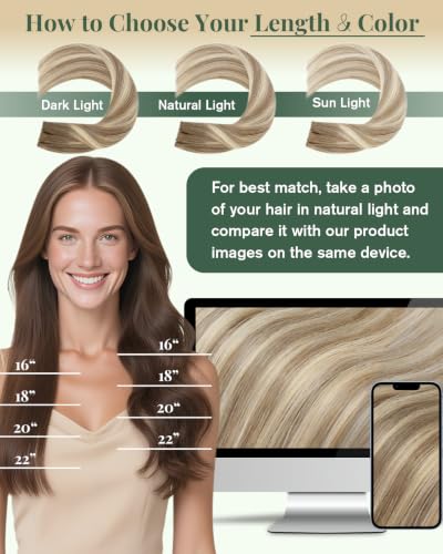 Image of Ugeat Genius Weft Hair Extensions Real Human Hair Ombre Genius Weft Hair Extensions Light Brown Mix Platinum Blonde Balayage Genius Wefts Sew in Hair Extension Add Volume 22 Inch 80G