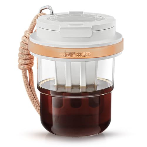 MHW-3BOMBER Cold Brew Coffee Maker Crossbody Portable 18oz - Iced Coffee Mug Tea Brewer Pitcher with Filter - Travel Coffee Tumbler for Gifts Car Offi