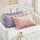 KKJIAF Cotton Toddler Pillowcase 13"x18" Set of 2, Soft & Breathable Toddler Pillow Cover, Envelope Closure Travel Pillow Case for Boys, Girls (Pink & Purple)