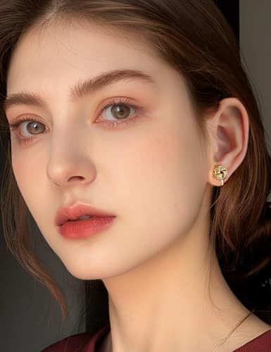FAN&LOUIS Clip On Earrings Women,14K Gold Clip-On Stud Earrings Gold Love Knot Stud Lightweight Non Pierced Earrings for Women Gifts2
