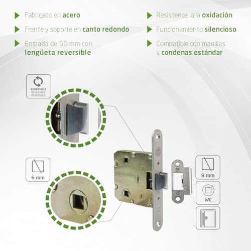 Miniatura 4 de Amig - Picaporte Unificado Para Puertas De Madera - Cerradura Para Puerta Interior - Cierre De Embutir De Acero Latonado - Entrada 50 Mm - Acabado: Cromado Mate