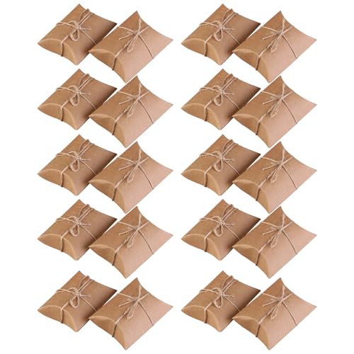 Boîtes oreiller kraft 9x13x3,5 cm avec ficelle Mikikit | Lot de 150 mini étuis pliables