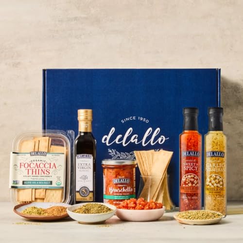 DeLallo Olive Oil Gift Set with Italian Dipping Spices and Crispy...