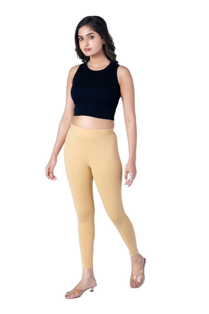 Beige Ankle Length Leggings for Women | Premium Super Combed Cotton and Elastane Stretch Fabric | Slim Fit Body Hugging Comfort Wear for Everyday Versatility-image-24