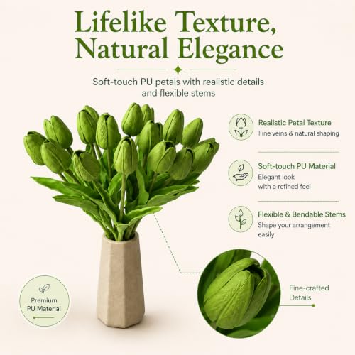 Image of Mandy's 20pcs Artificial Green Tulips