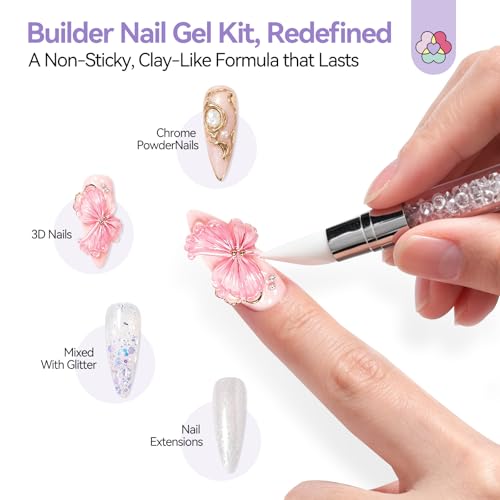Image of SAVILAND Non-Sticky Solid Builder Nail Gel Kit: HEMA-Free Sculpting Gels for Nail Art with Sequins Sculpture Pen for 3D Gel Nails Art Carving Extension Overlays Starters DIY Home Satin White 2.02oz