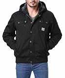 TUAOVA Men's Fit Relaxed Work Coat Fleece Lined Waterproof Workwear Winter Hooded Jacket with Multiple Pockets(Black,XXL)