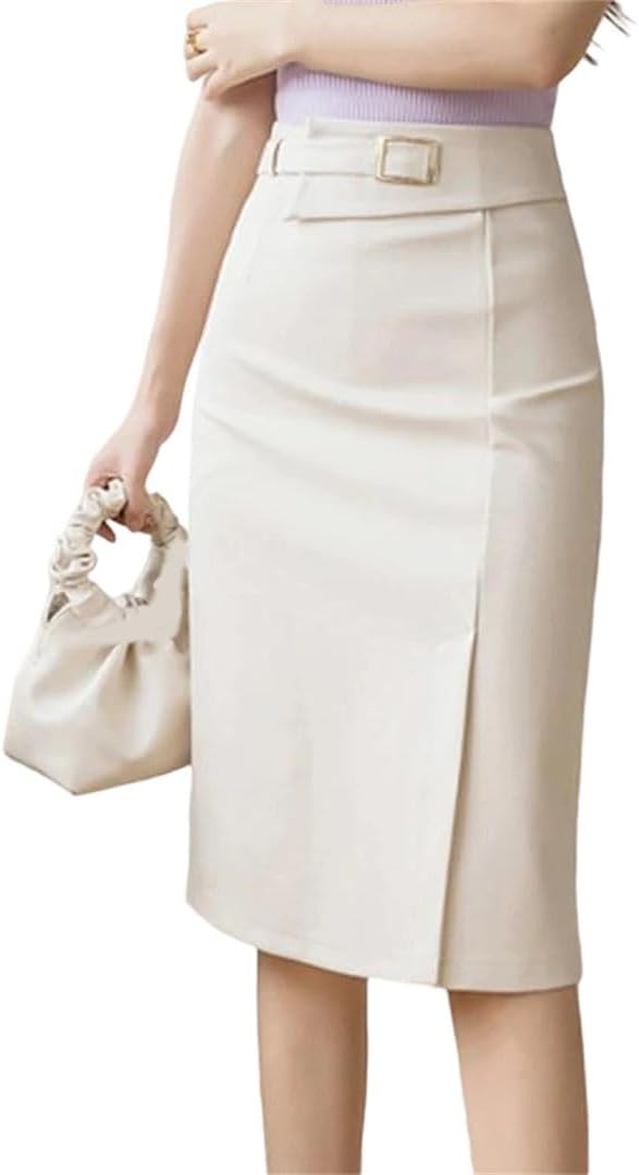 Women High Waisted Pencil Skirts with Belt Detail Stretch Wrap Hip Casual Office Work Midi Skirts