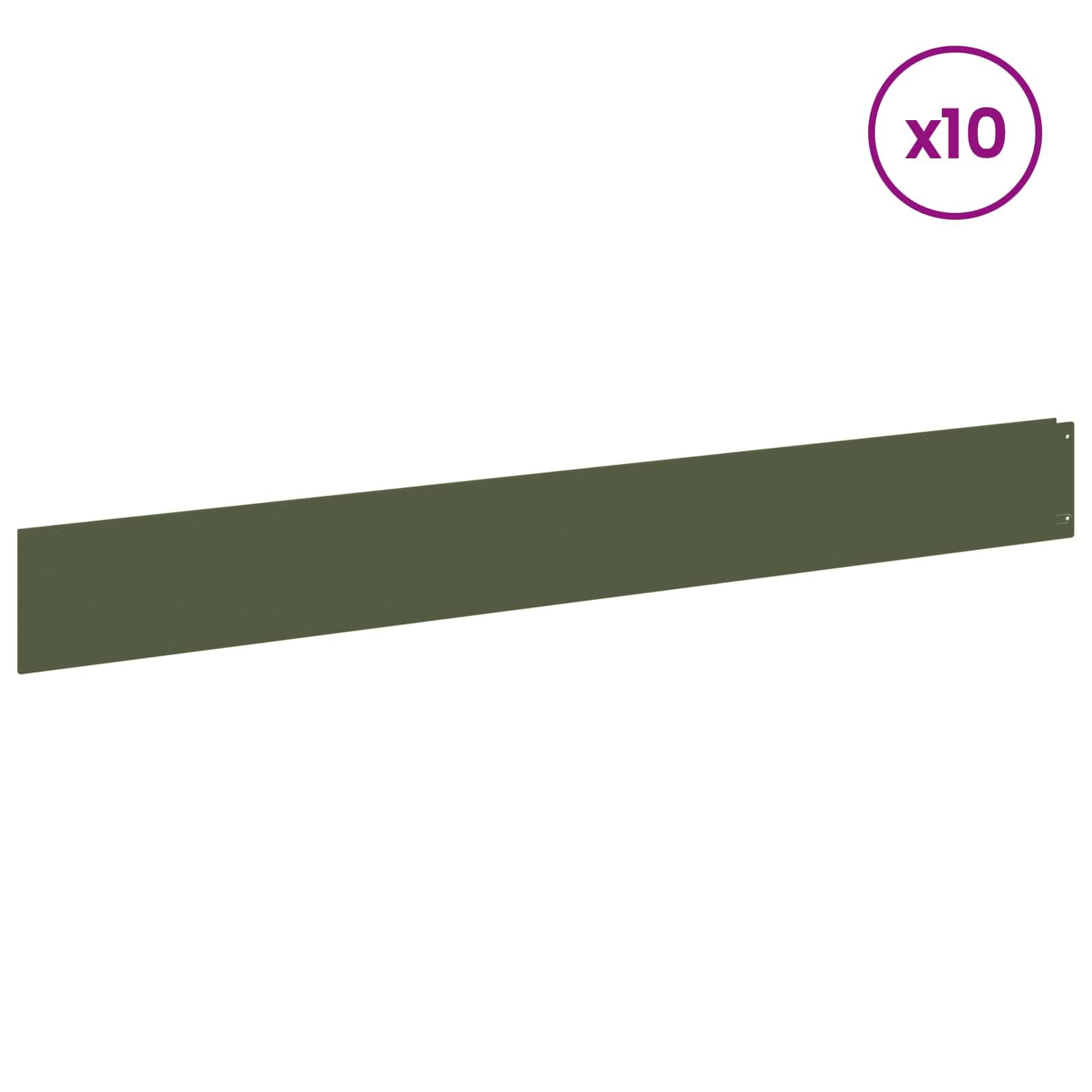 Ribete para césped, 10 unidades, 100 x 12 cm, acero verde oliva con recubrimiento en polvo, resistente a la intemperie, sistema flexible para bordes de jardín y fronteras de césped con