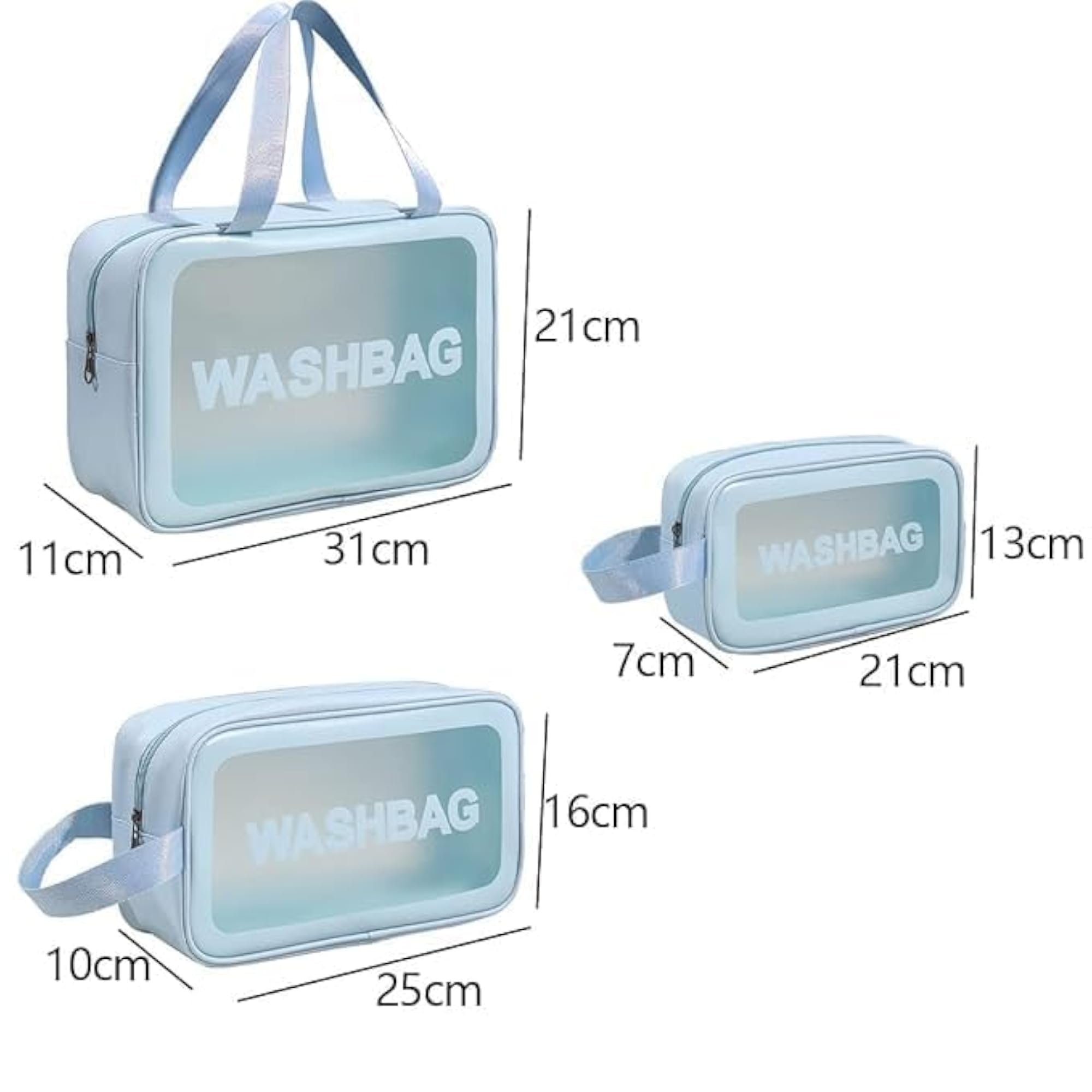 3-Piece Waterproof Transparent Makeup & Toiletry Bag Set