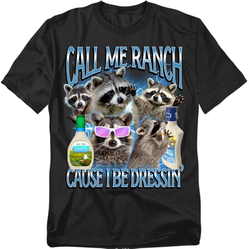 Popfunk Raccoon Call Me Ranch T Shirt Funny Animal Meme Tee for Men or Women Unisex Adult Black Large