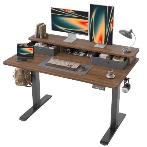 Image of TIQLAB 48 * 24 inch Standing Desk with Two Drawers&Top Shelf, Black Walnut