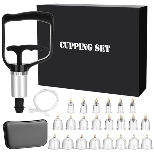 Lot de 22 ventouses en verre – Set de ventouses en plastique avec pompe à vide, ventouses pour massage, ventouses, dos, nuque, anti-cellulite, accessoires de thérapie