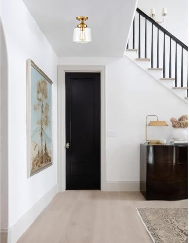 Image of YUBOLE Gold Ceiling Light Mid Century mini Glass Schoolhouse Light Semi-Flush Mount, Clear Glass E26 Based for Kitchen Nurse Room