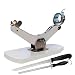 Jamonero Giratorio Basculante Profesional de Acero Inoxidable Blanco - Incluye Cuchillo de Corte Gran Precisión y Chaira afiladora– Elegante Diseño