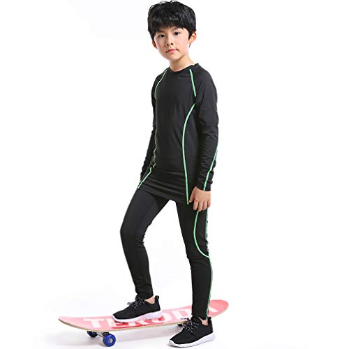 Boys Thermal Underwear 2 PCS Athletic Base Layer Kids' Compression Shirts and Leggings Set