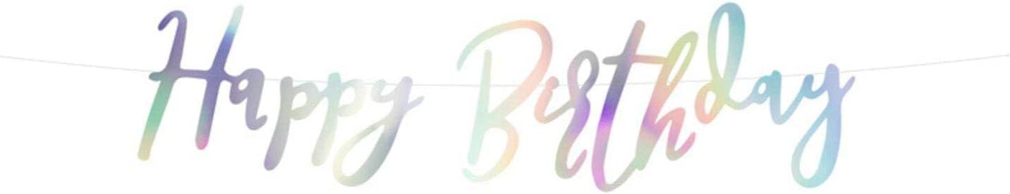 PartyDeco Happy Birthday Opalescent Paper Banner Size: 16.5 x 62 cm Decoration Birthday Party Backdrop Jubilee