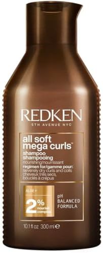 REDKEN All Soft Mega Curls Shampoo, For Very Dry Curly and Coily Hair, Nourishes, Hydrates and Combats Frizz, Vegan Formula, Sulphate-Free Formula for a Gentle Cleanse, 300ml