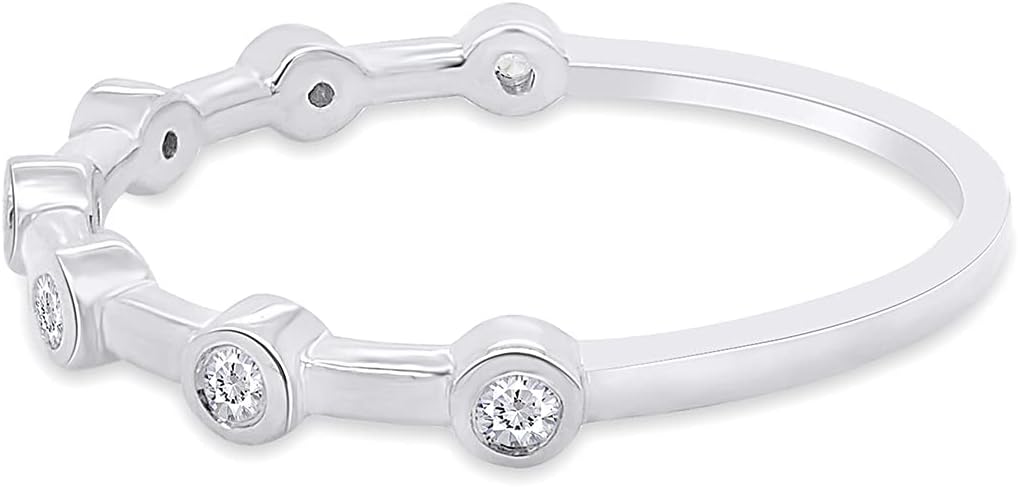 SAVEARTH DIAMONDS 7-Stone Design, 1/10 Carat Round Cut Lab Grown Diamond Bezel Set Half Eternity Wedding Band Ring In 10k Gold Jewelry For Women, (0.10 Cttw)