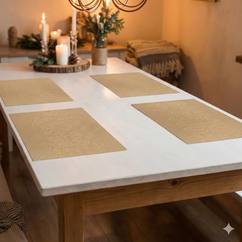 Image of YELONA Placemats Set of 4, Heat-Resistant Woven Vinyl Table Mats, Non-Slip & Washable Dining Tablemats for Kitchen & Dinner Decor, Wood Brown (45cm x 30cm)