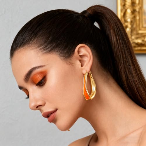 Chunky Hoop Earrings for Women Thick Minimalist Geometric Huggie Hoop Earrings Dainty Thick Y2K Preppy Earrings4