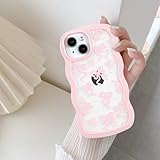 QLTYPRI for iPhone 13/iPhone 14 Case, Curly Wave Frame Clear Phone Case with Aesthetic Bow Design for Girls Women, Clear Soft Silicone TPU Bumper Shockproof Protective Cover - Pink/Pink