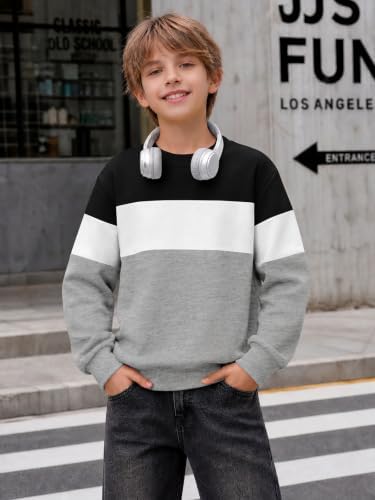 Haloumoning Boys Sweatshirt Color Block Crewneck Long Sleeve Pullovers - 1