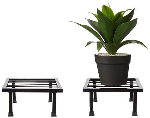Image of Amazon Brand - Solimo Metal Flower Pot Plant Stands | Set of 4| Heavy Gauge Iron Pot / Gamla Stand | for Home, Balcony, Living Room | Black