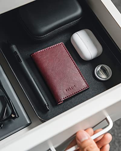 Image of VULKIT Leather Business Card Holder 2 Sided Slim Business Name Card Organizer for Men or Women, Up to hold 20 cards (Vintage Wine)