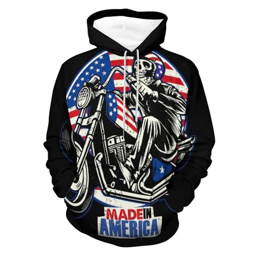 Sweats à Capuche Moto Squelette UMENG Unisexe - Pull Manche Longue Hoody Sweatshirt Noir S