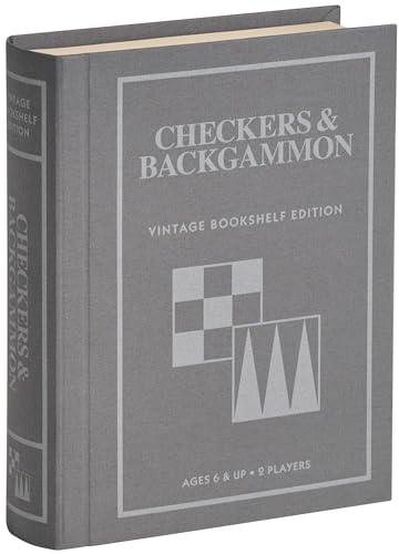 Checkers and Backgammon Vintage Bookshelf Edition by WS Game Company, Linen Wrapped Book Box & Slipcase - Reversible Board, Wooden Pieces - Checkers...